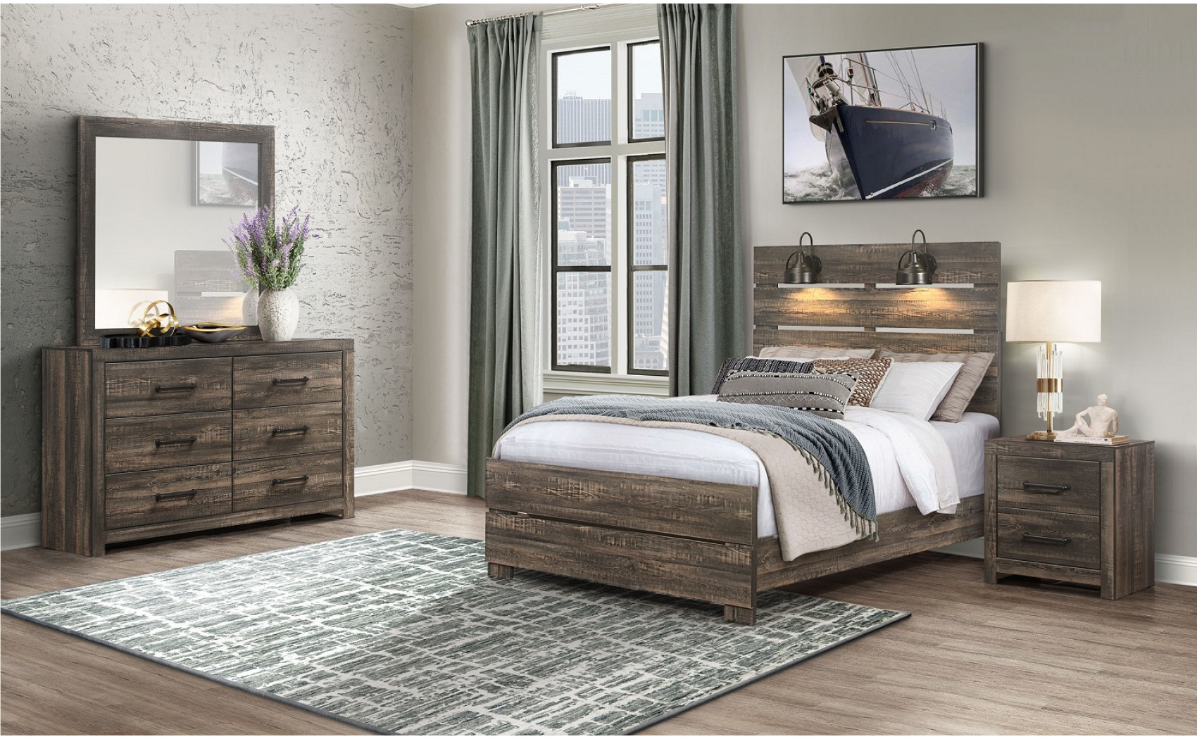Linwood Bed Dark Oak Global Furniture