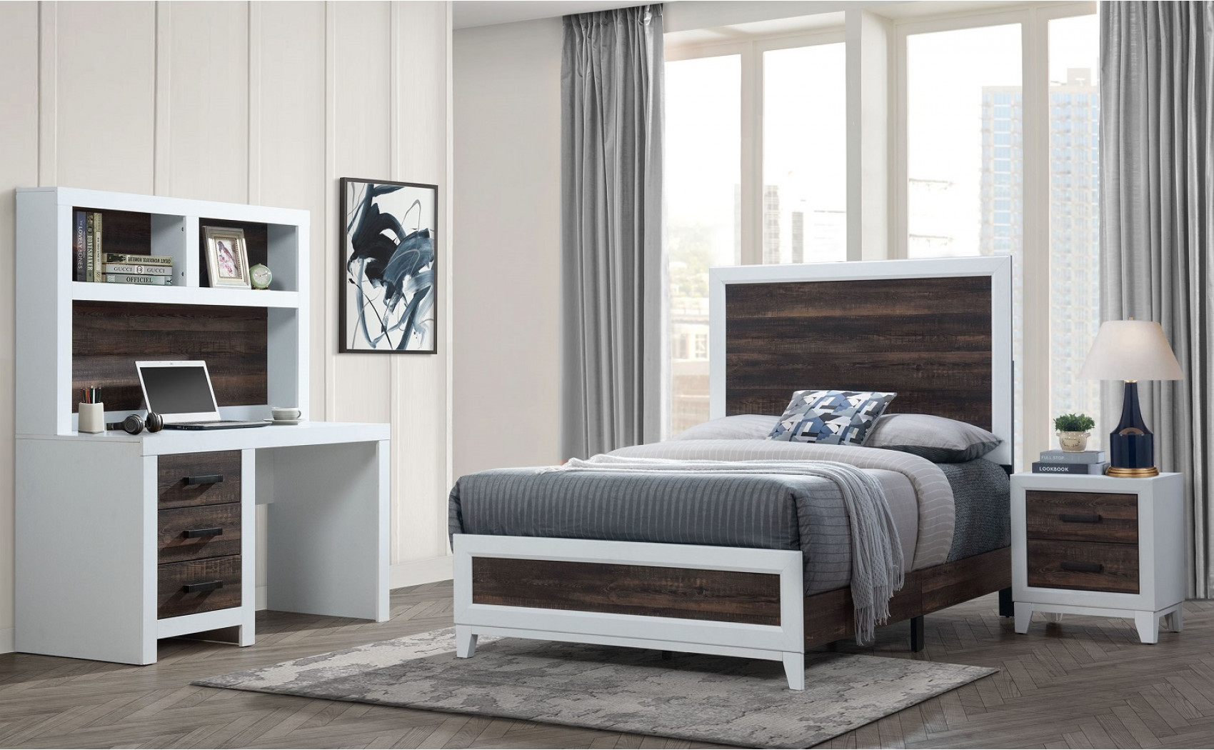 Lisbon Office Desk Oak / White Global Furniture