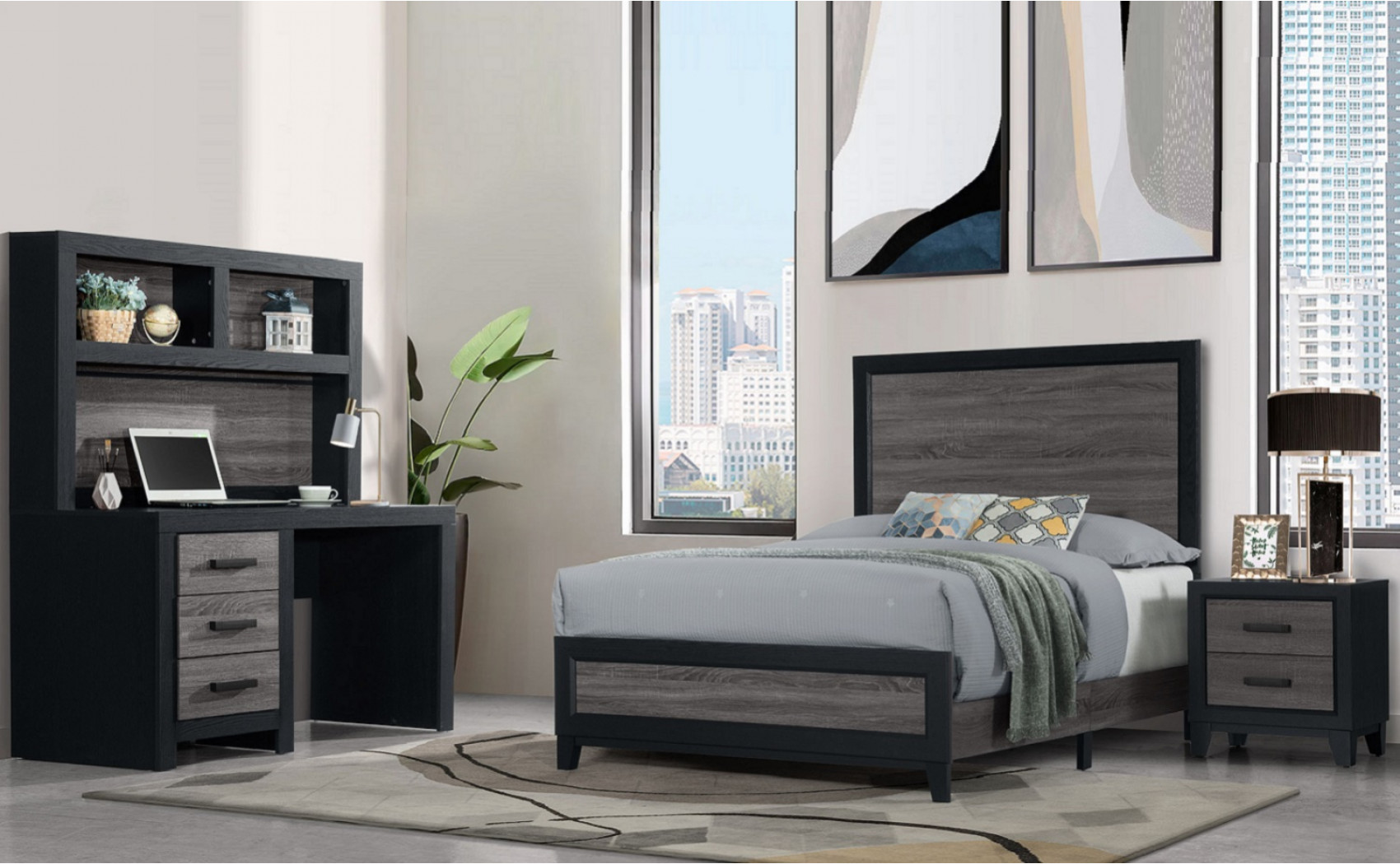 Lisbon Office Desk Grey / Black Global Furniture