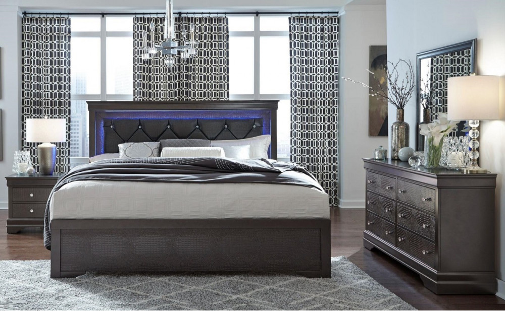Pompei Bedroom Set Metallic Grey Global Furniture