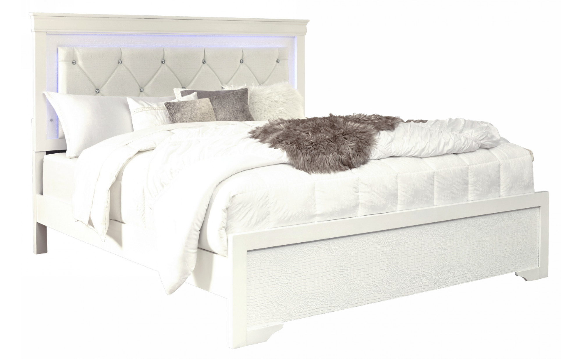 POMPEI METALLIC WHITE BOOKCASE TWIN BED, DRESSER, MIRROR AND NIGHTSTAND