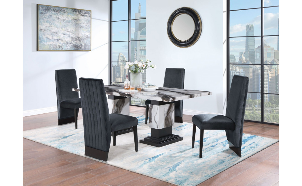 D12DT-WHITE/BLACK + D12DC-BLK Dining Set Global Furniture