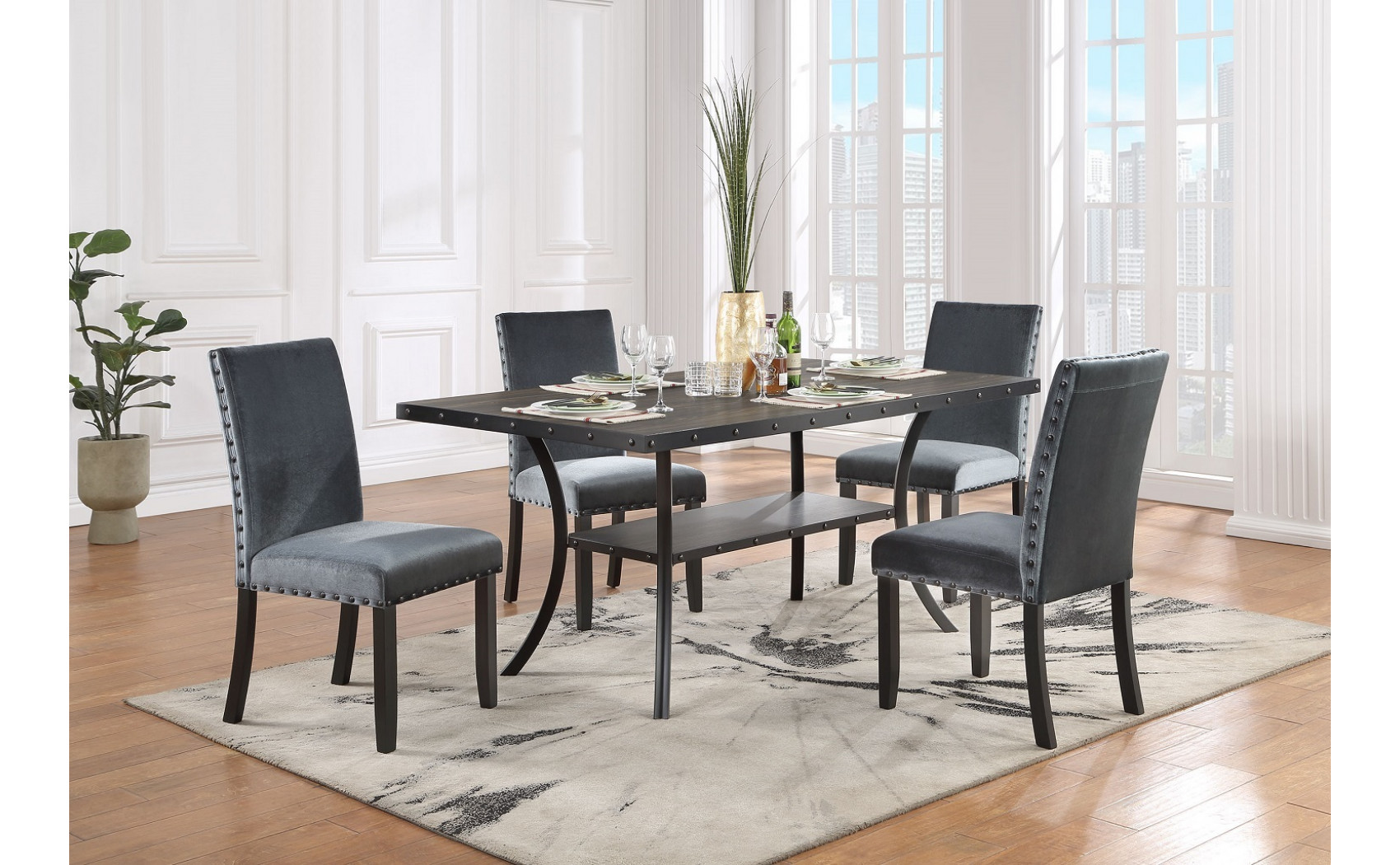 D1622 Dining Chair Set Grey Global Furniture 4pc