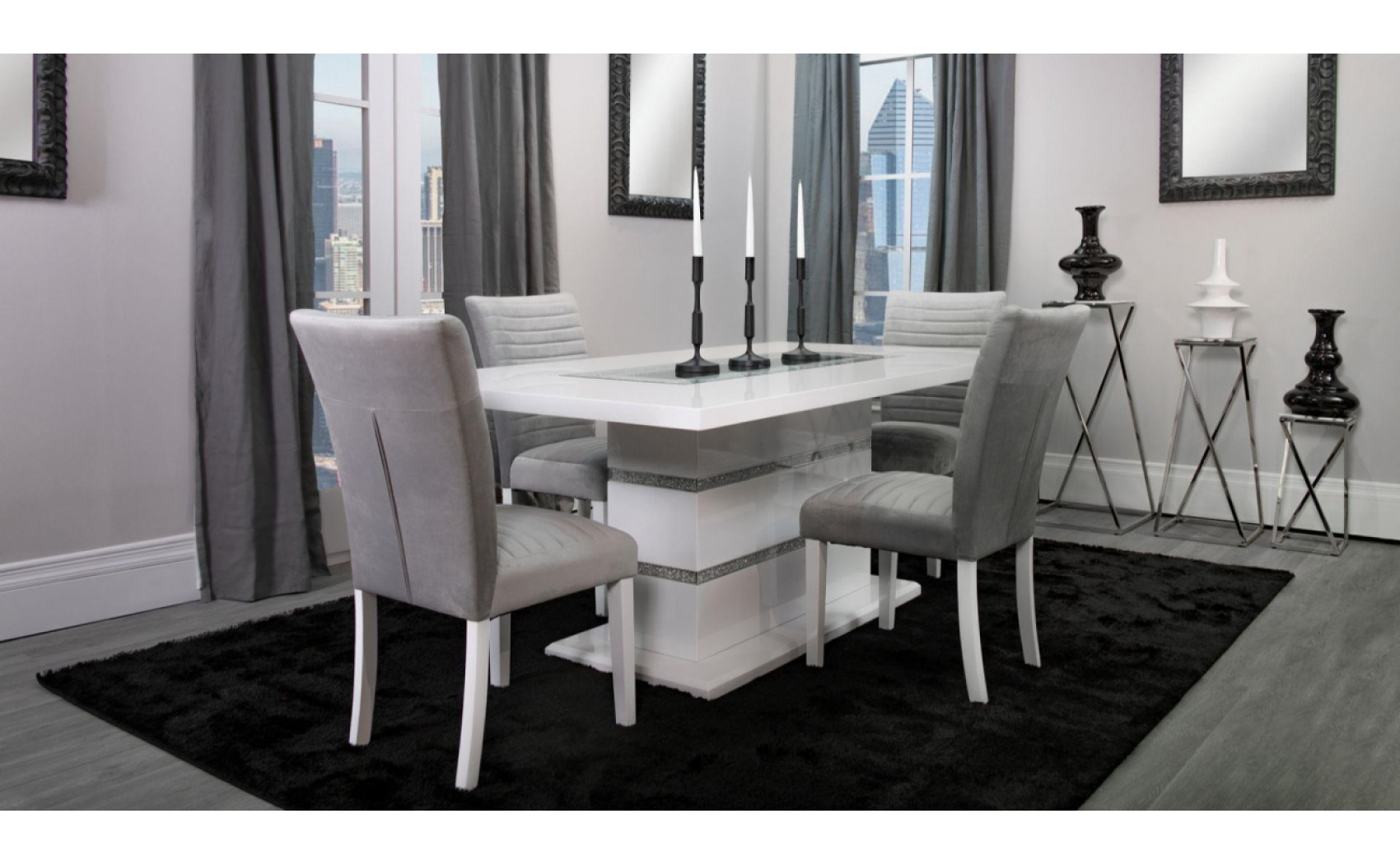 Monaco D1903DC Dining Chair Set Light Grey / White Global Furniture
