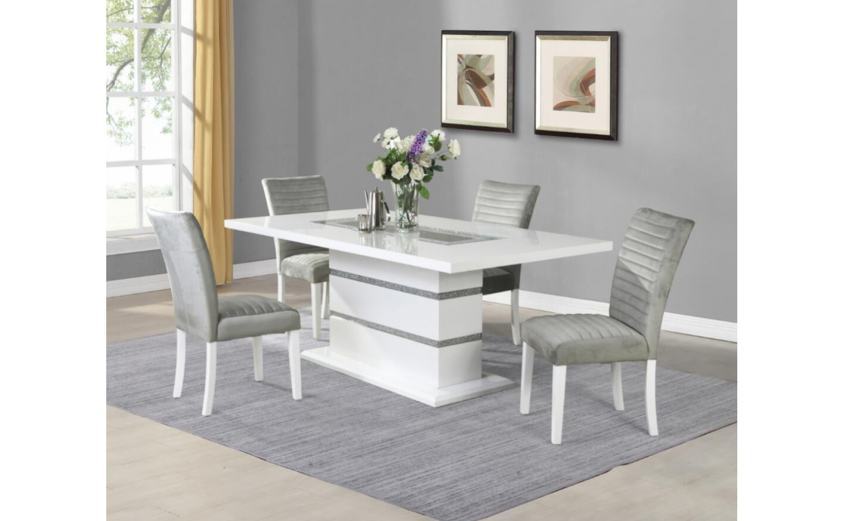 Monaco D1903DC Dining Chair Set Light Grey / White Global Furniture