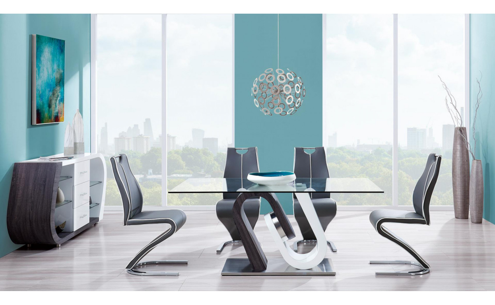 D4127DC Dining Chair Set Grey / White Global Furniture