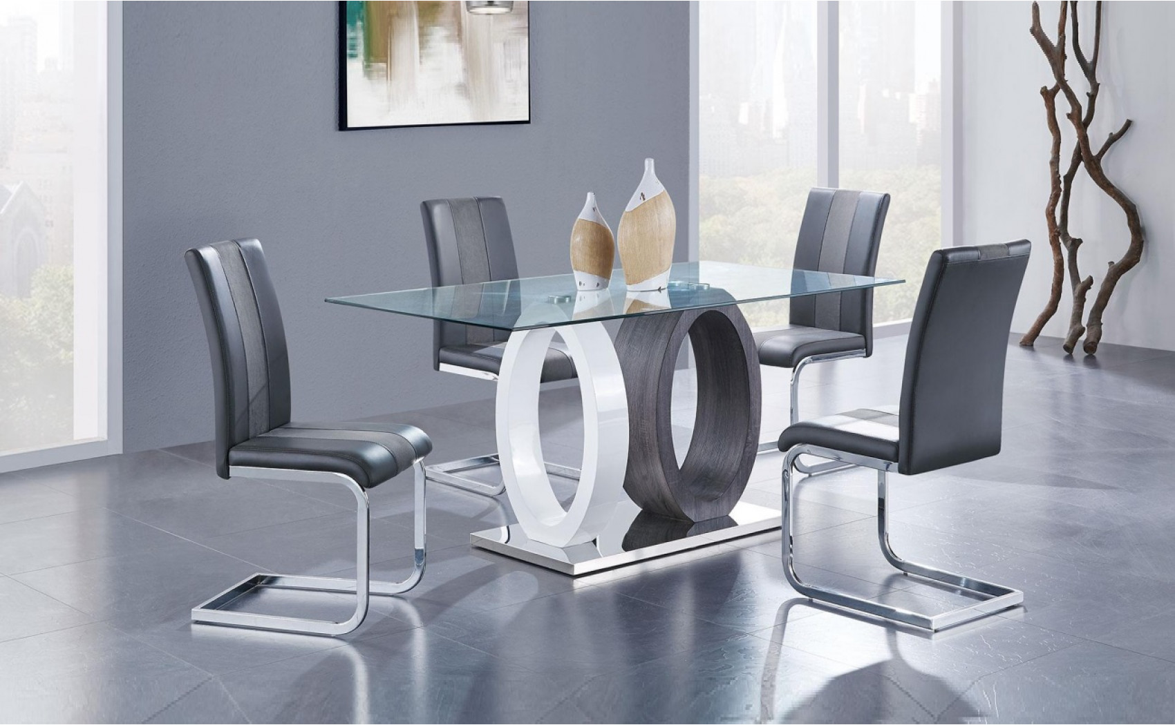 D1628DT Dining Table Glass White / Grey Global Furniture