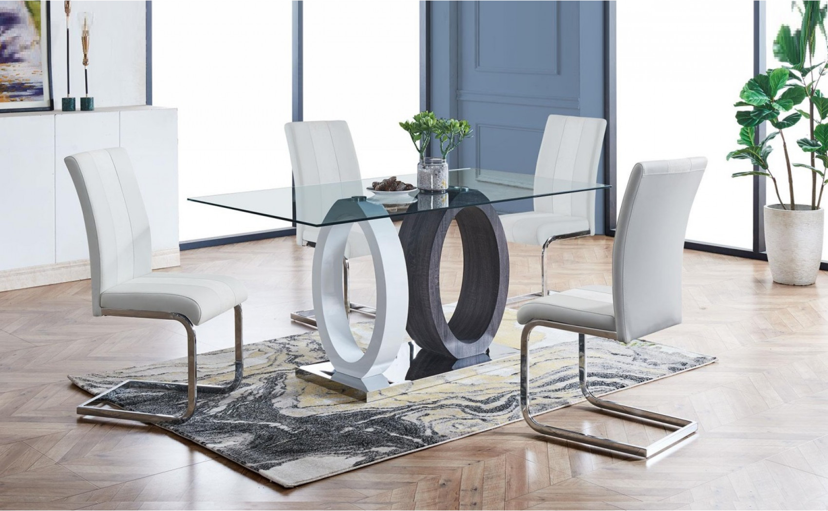 D1628DT Dining Table Glass White / Grey Global Furniture
