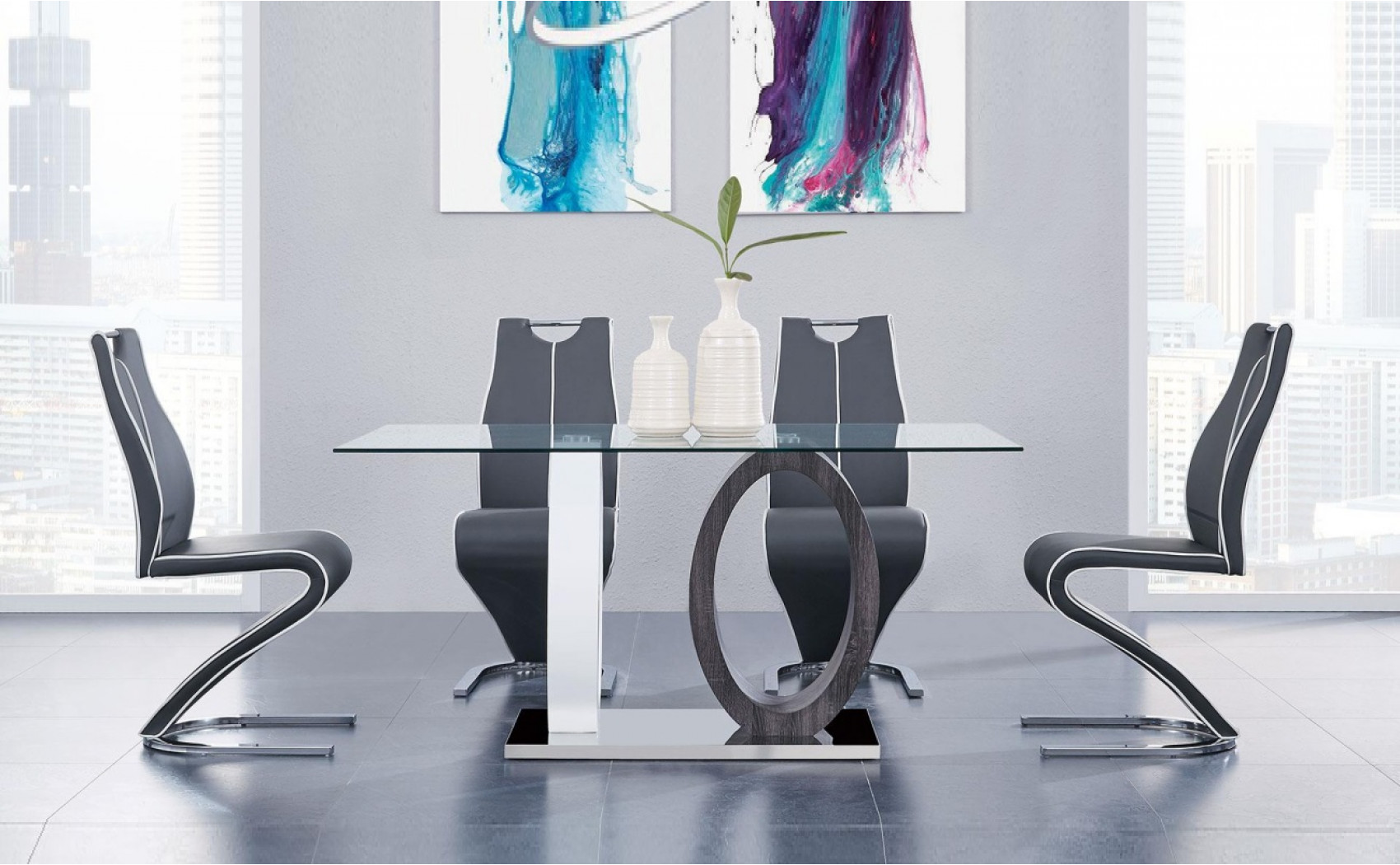 D1628DT Dining Table Glass White / Grey Global Furniture