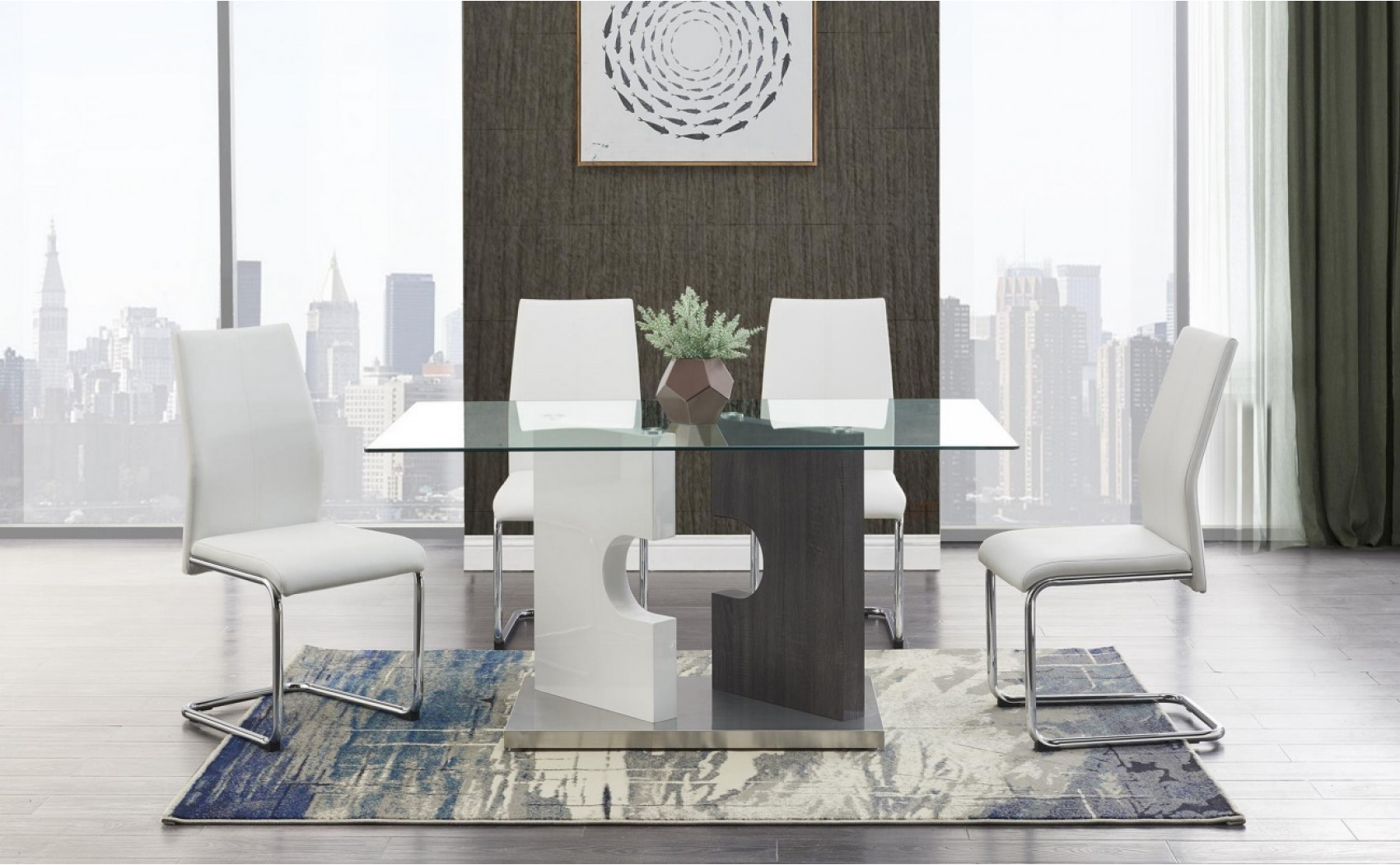 D219DT Dining Table Glass White / Grey Global Furniture