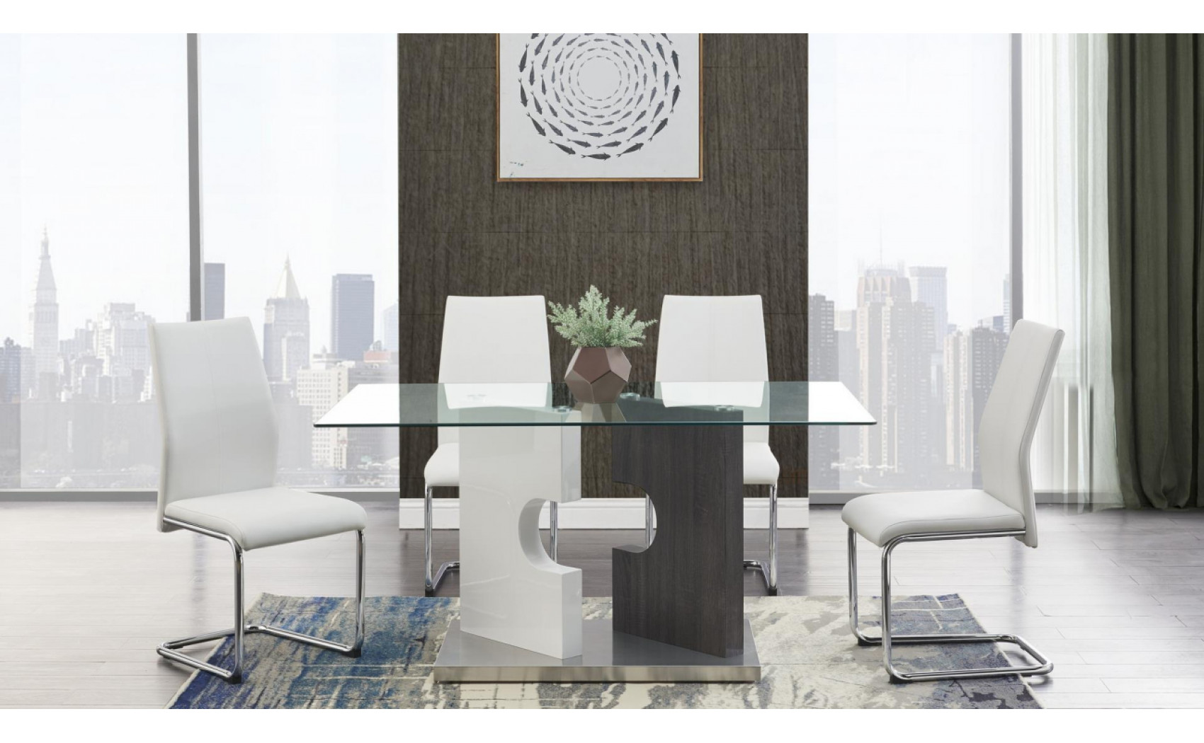 D219DT Dining Table Glass White / Grey Global Furniture