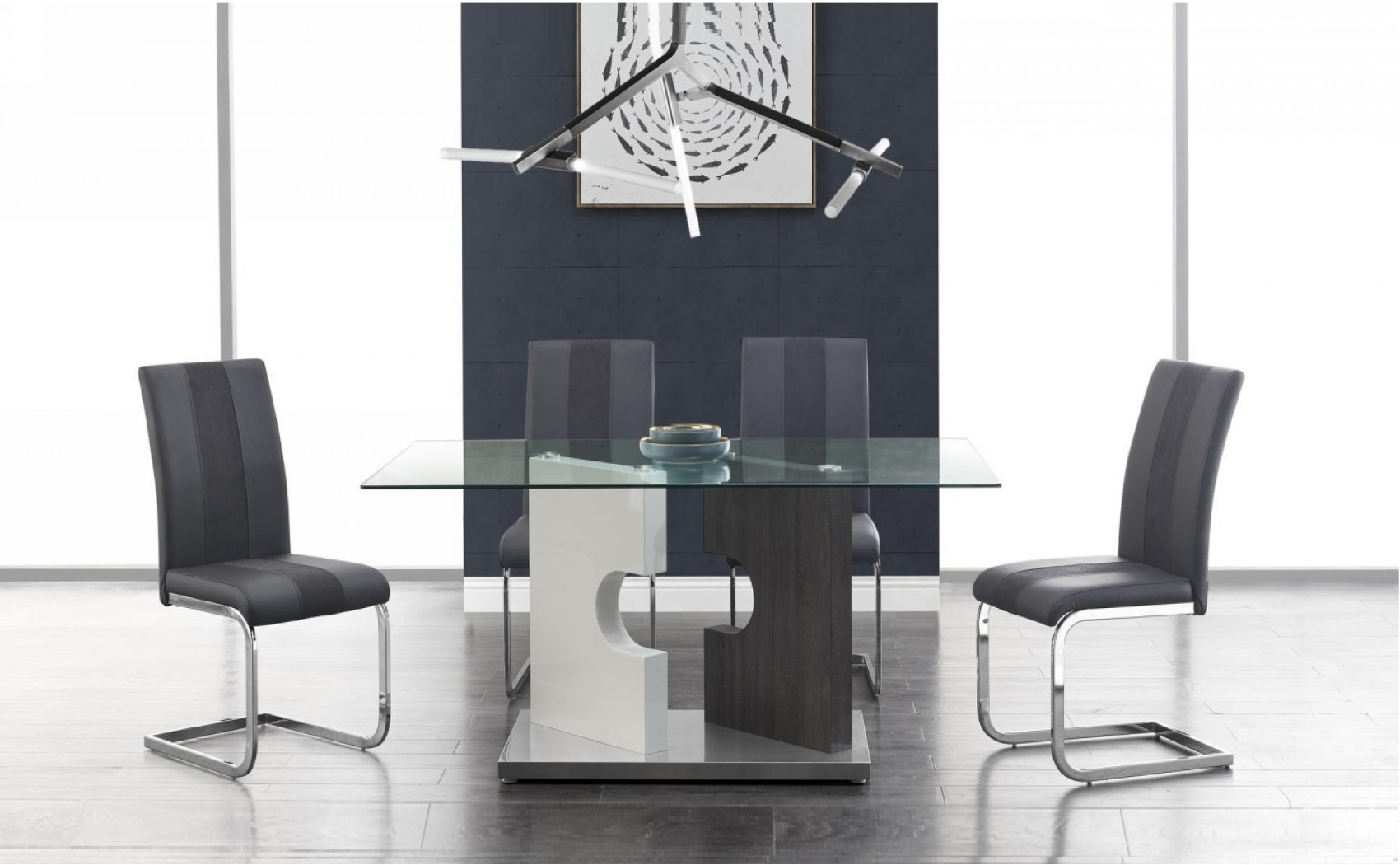 D219DT Dining Table Glass White / Grey Global Furniture