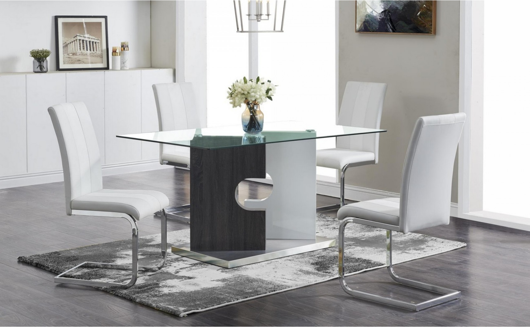 D219DT Dining Table Glass White / Grey Global Furniture