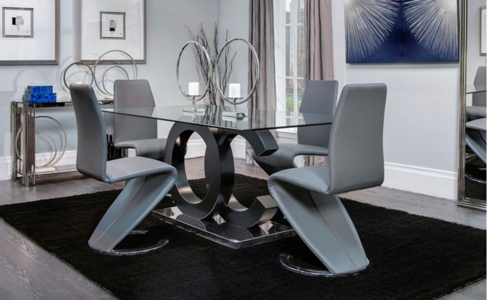 D2207DT-BLK + D9002DC-Grey Dining Set Global Furniture