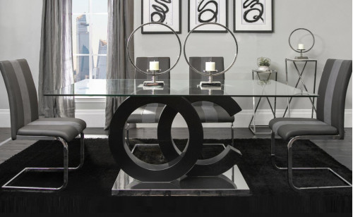 D2207DT-BLK + D915DC-GR Dining Set Global Furniture D2207DT-BLK + D915DC-GR Dining Set Global Furniture