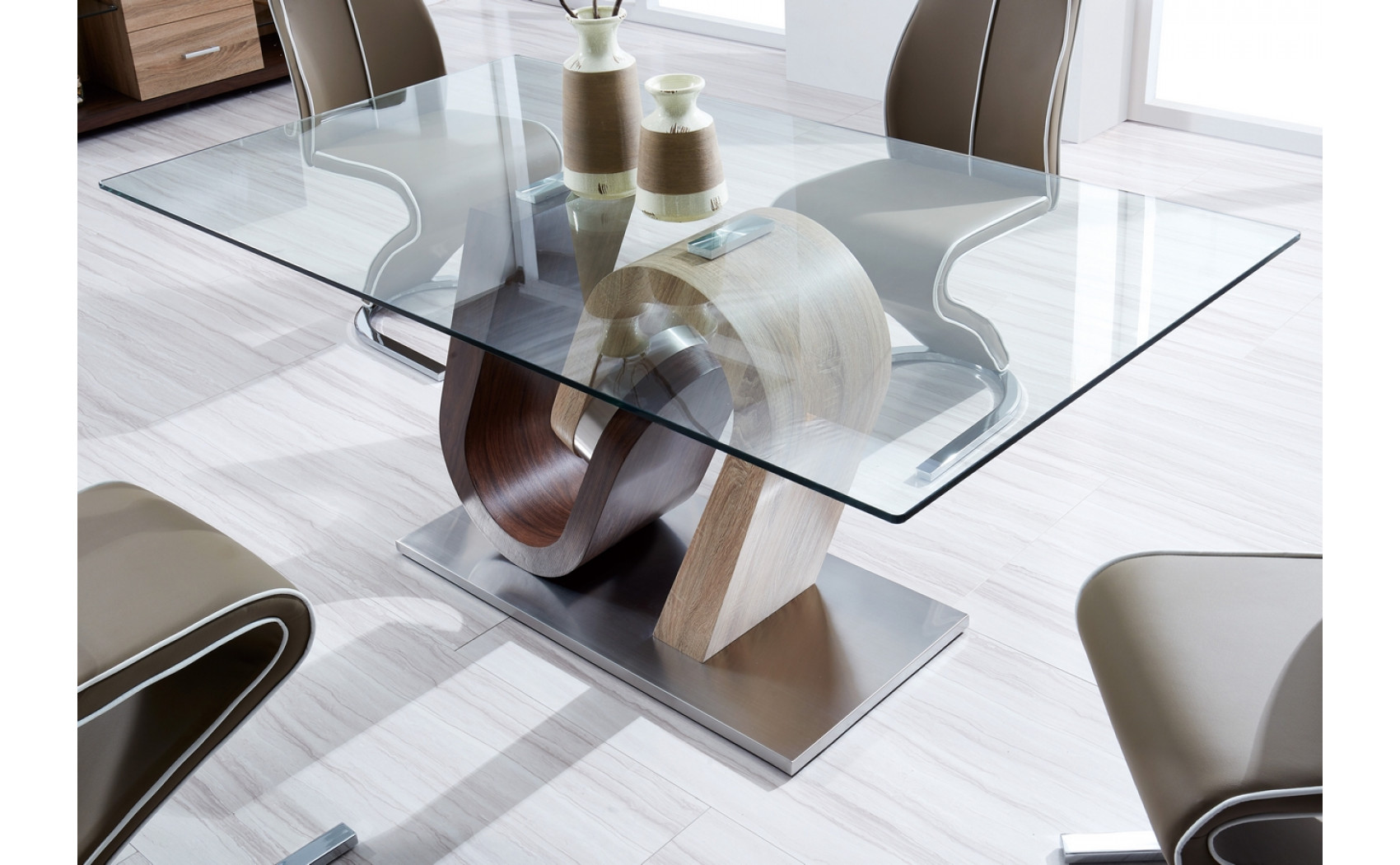 D4126NDT Dining Table Glass Oak / Walnut Global Furniture