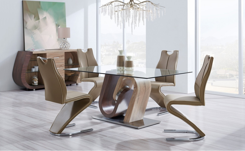 D4126NDT Dining Table Glass Oak / Walnut Global Furniture