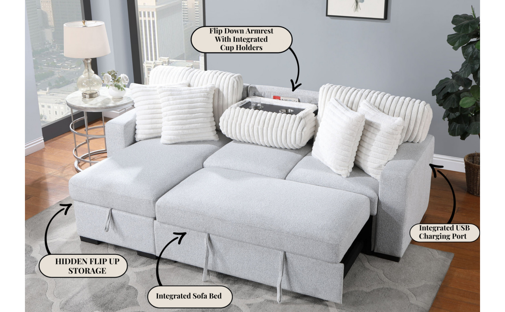Alina U0204 Sectional Light Grey / White Global Furniture