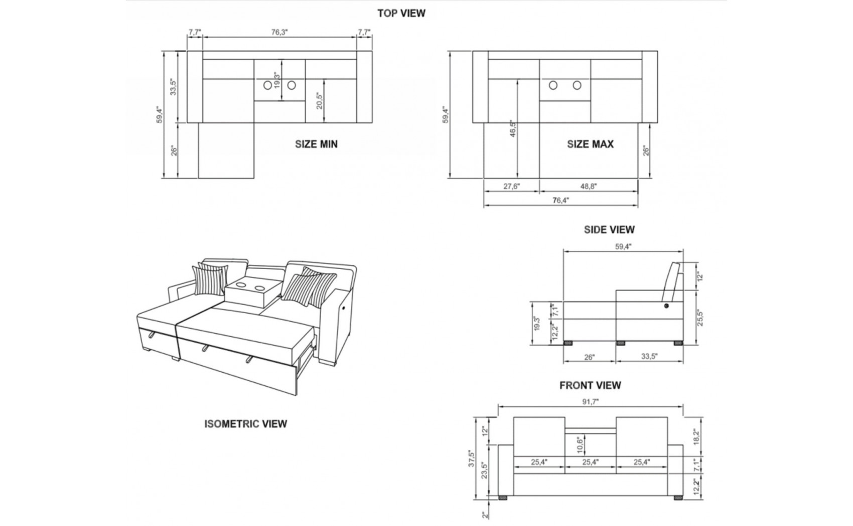 Alina U0204 Sectional Light Grey / White Global Furniture