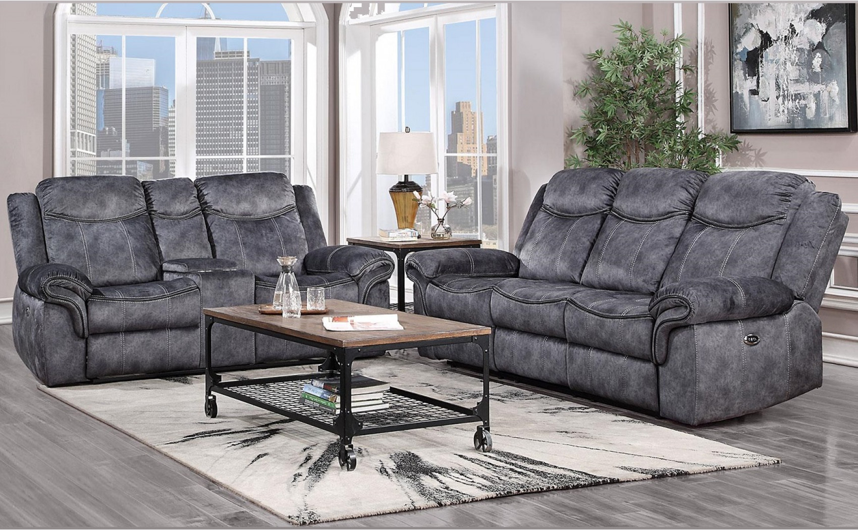 U2200 Sofa Set Granite Black Global Furniture