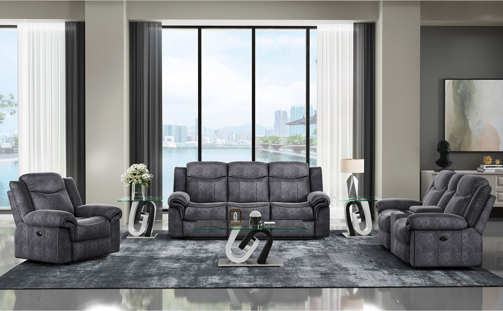 U2200 Sofa Set Granite Black Global Furniture