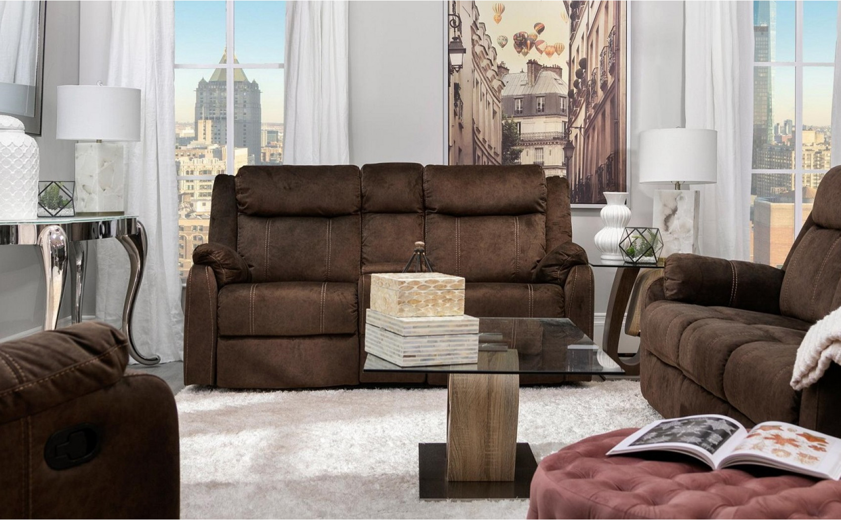 U7303 Glider Recliner Domino Coffee Global Furniture