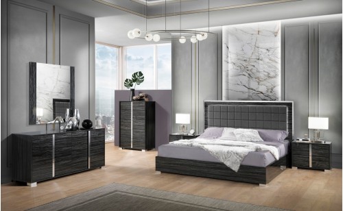 Alice Bedroom Set Grey Glossy / Leatherette J&M Furniture Alice Bedroom Set Grey Glossy / Leatherette J&M Furniture