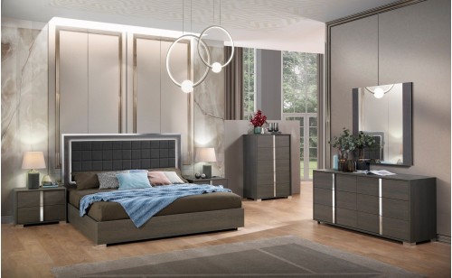 Alice Bedroom Set Matte Grey Matte / Leatherette J&M Furniture Alice Bedroom Set Matte Grey Matte / Leatherette J&M Furniture