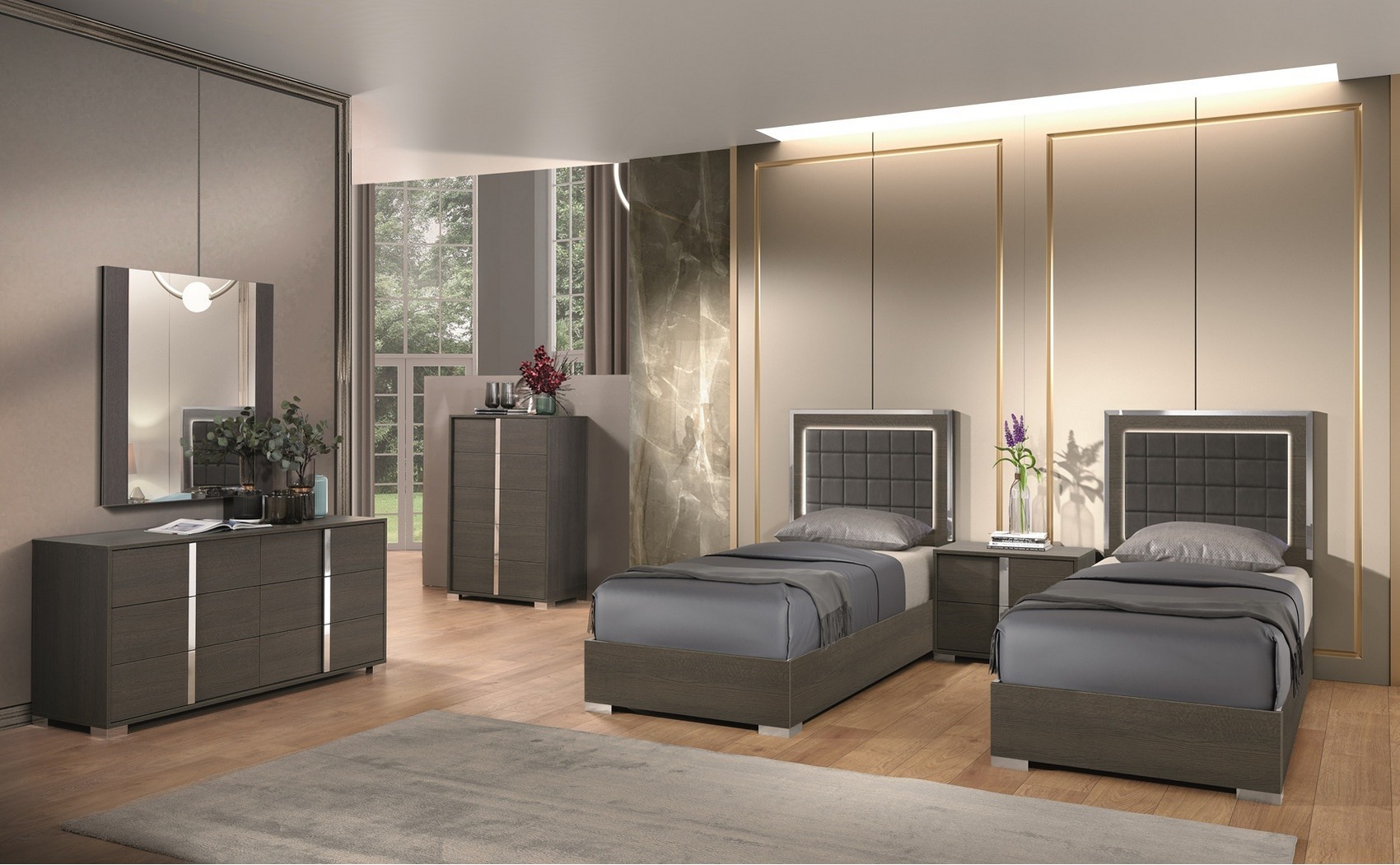 Alice Bedroom Set Matte Grey Matte / Leatherette J&M Furniture