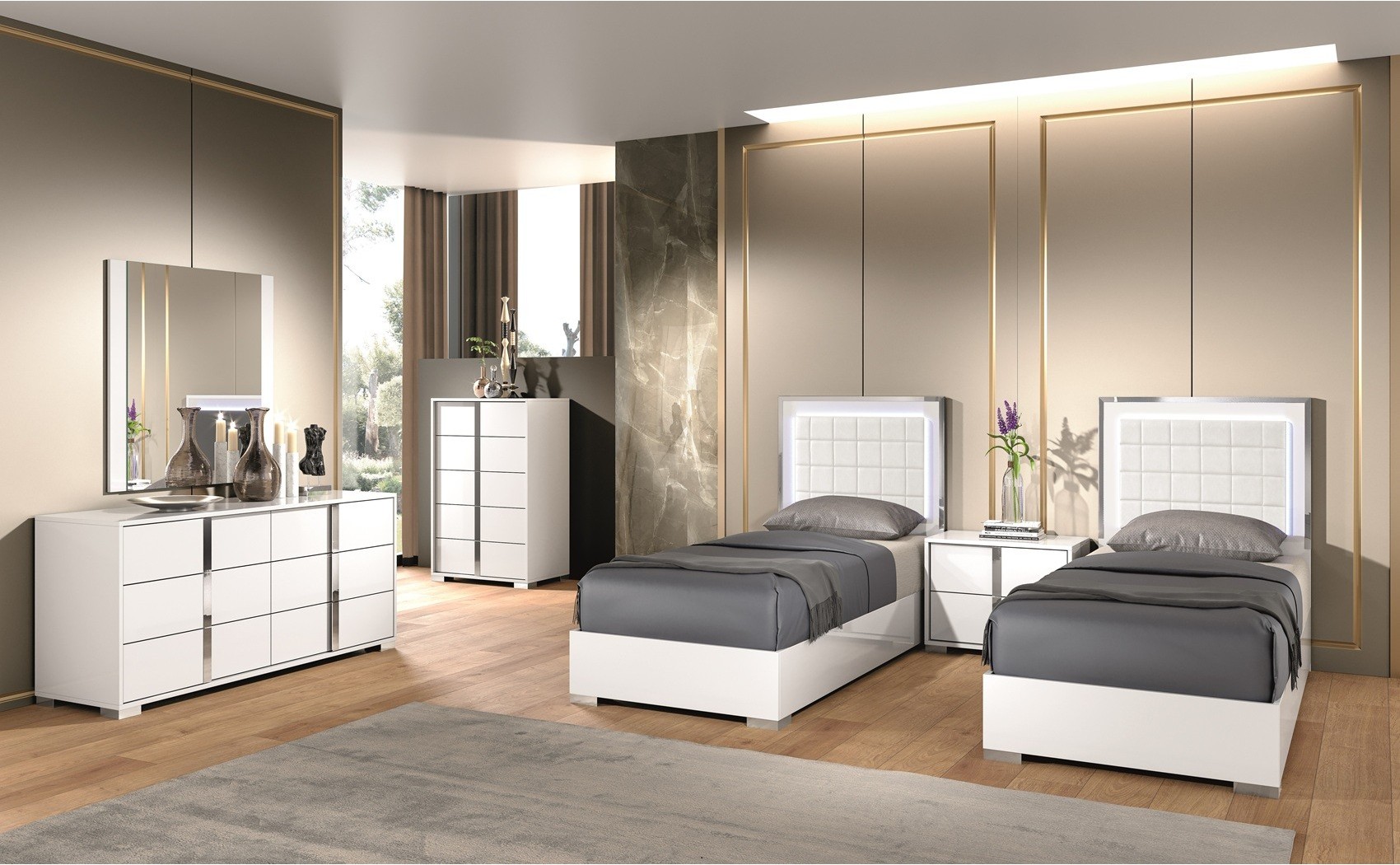 Alice Bedroom Set White Glossy / Leatherette J&M Furniture
