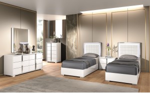 Alice Bedroom Set White Glossy / Leatherette J&M Furniture Alice Bedroom Set White Glossy / Leatherette J&M Furniture