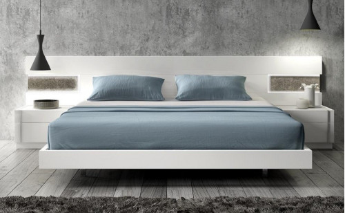 Amora Bed White Lacquer & Stone Slate J&M Furniture Amora Bed White Lacquer & Stone Slate J&M Furniture