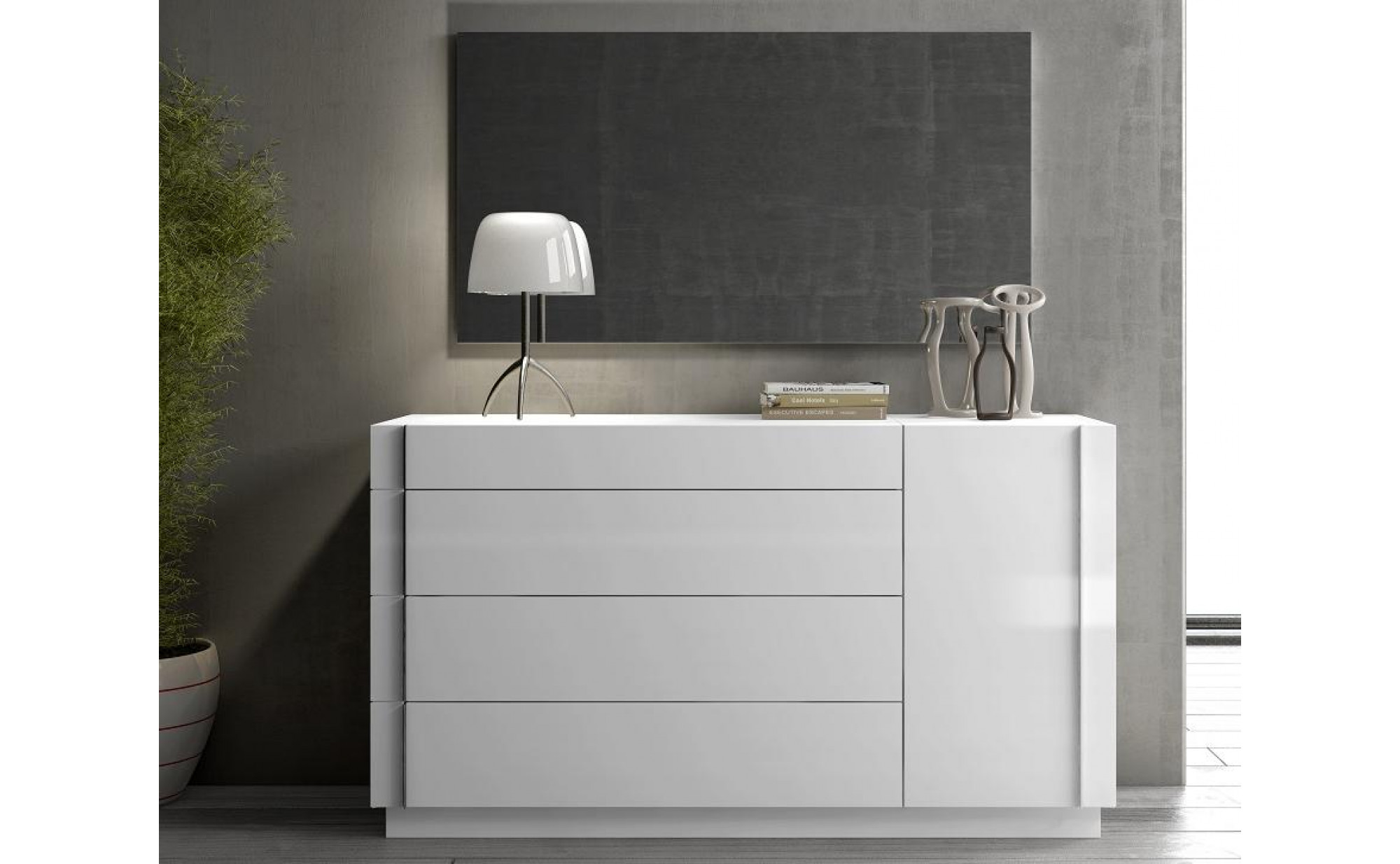 Amora Bedroom Set White Lacquer & Stone Slate J&M Furniture JM