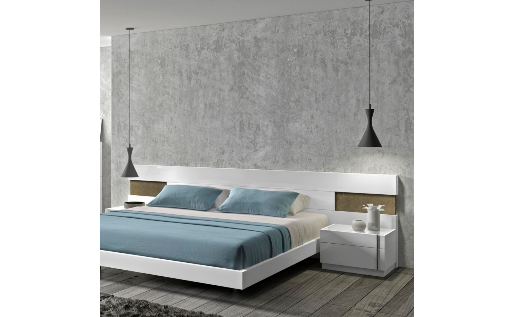 Amora Bedroom Set White Lacquer & Stone Slate J&M Furniture
