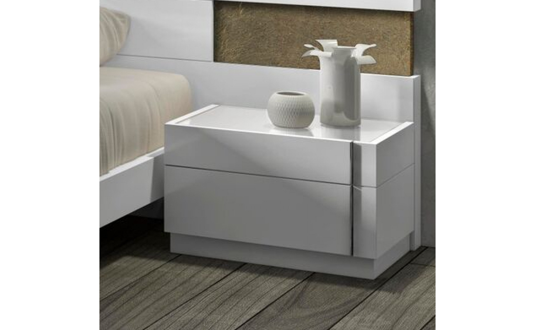Amora Bedroom Set White Lacquer & Stone Slate J&M Furniture