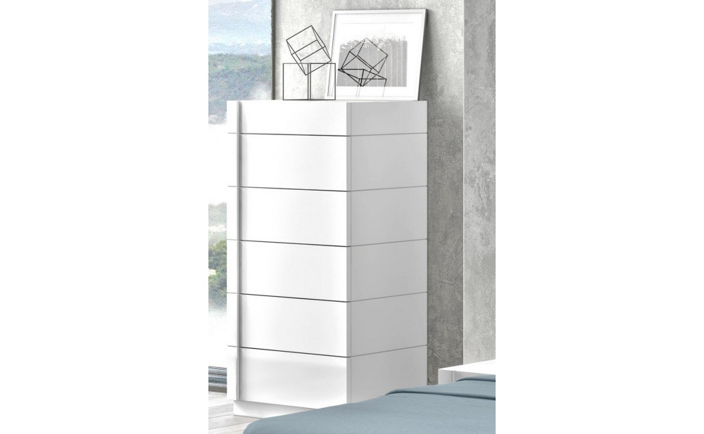 Amora Bedroom Set White Lacquer & Stone Slate J&M Furniture