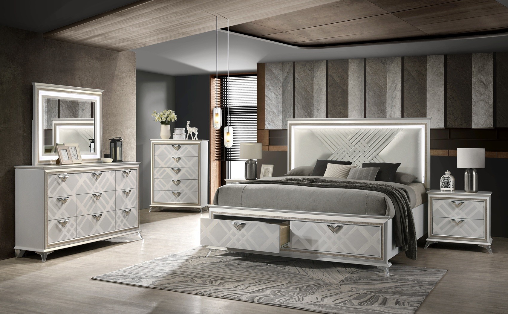 Brickfield Bed Silver Glossy / Leatherette J&M Furniture