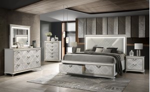 Brickfield Bedroom Set Silver Glossy / Leatherette J&M Furniture Brickfield Bedroom Set Silver Glossy / Leatherette J&M Furniture