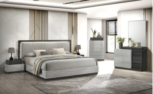 Cube Bedroom Set Grey / Dark Grey Glossy / Leatherette J&M Furniture Cube Bedroom Set Grey / Dark Grey Glossy / Leatherette J&M Furniture