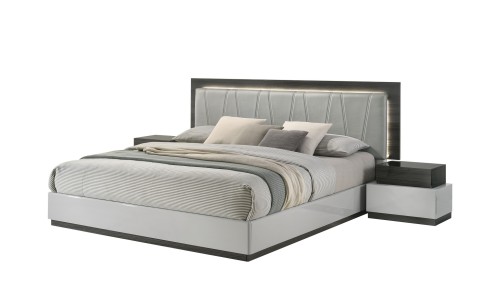 Cube Bed Grey / Dark Grey Glossy / Leatherette J&M Furniture