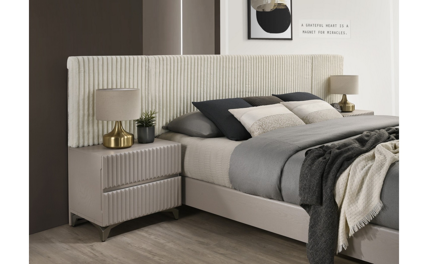 Grace Bedroom Set Taupe Matte / Fabric J&M Furniture