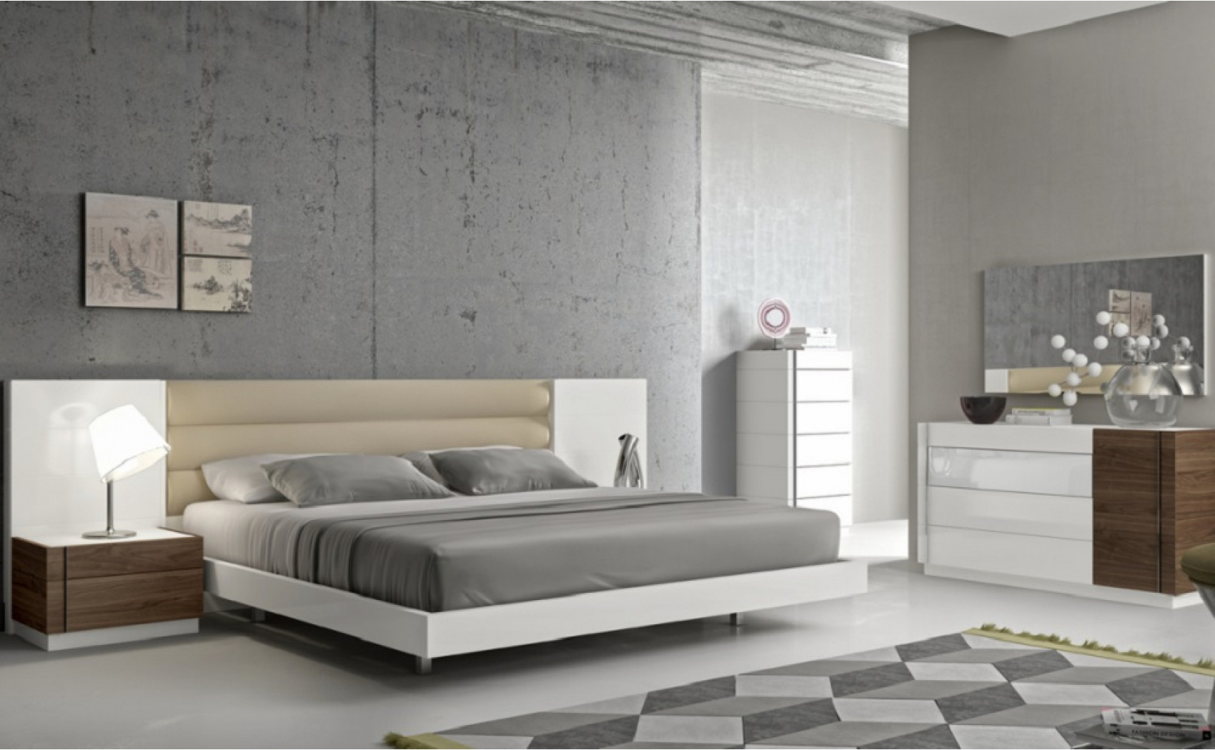 Lisbon Bedroom Set White Beige & Walnut J&M Furniture