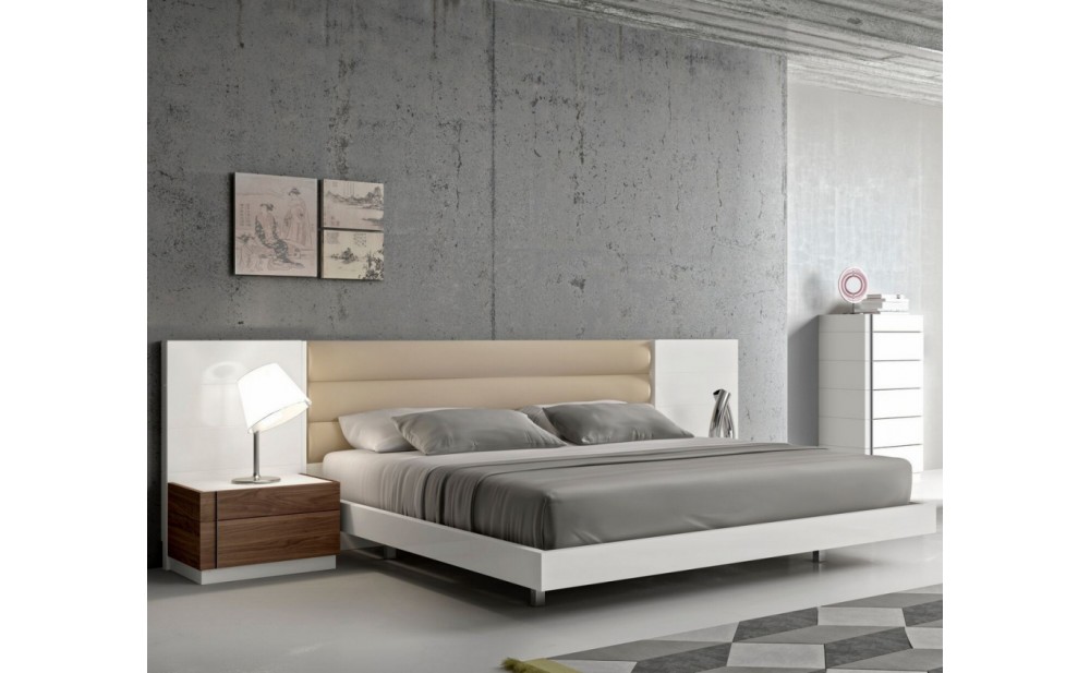 Lisbon Bed White Beige & Walnut J&M Furniture