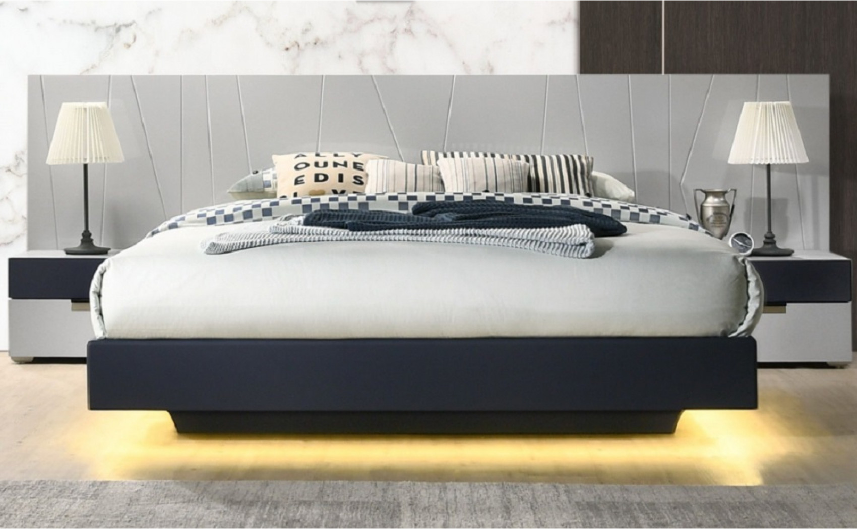 Marsala Bedroom Set Light Grey & Navy J&M Furniture
