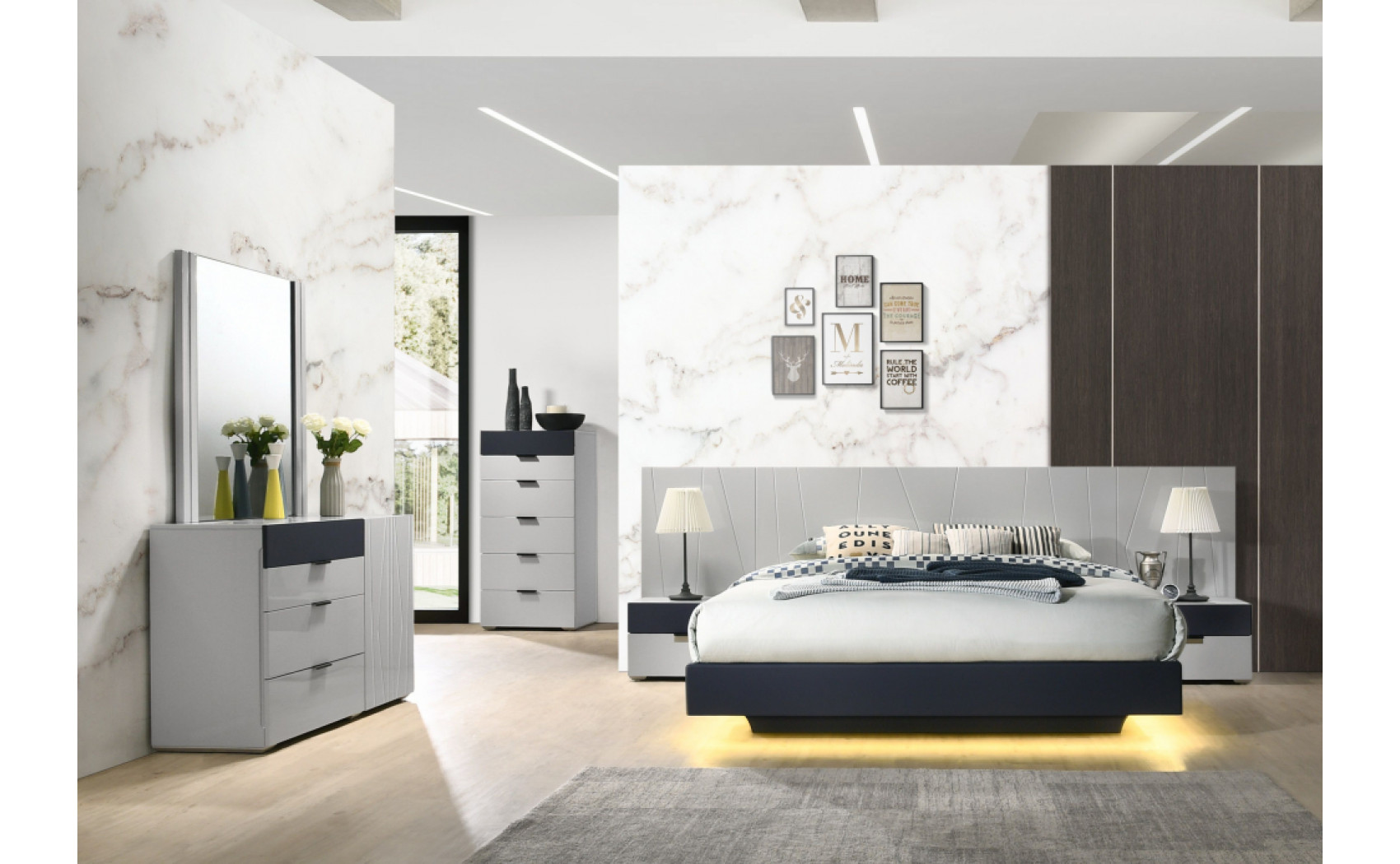 Marsala Bedroom Set Light Grey & Navy J&M Furniture