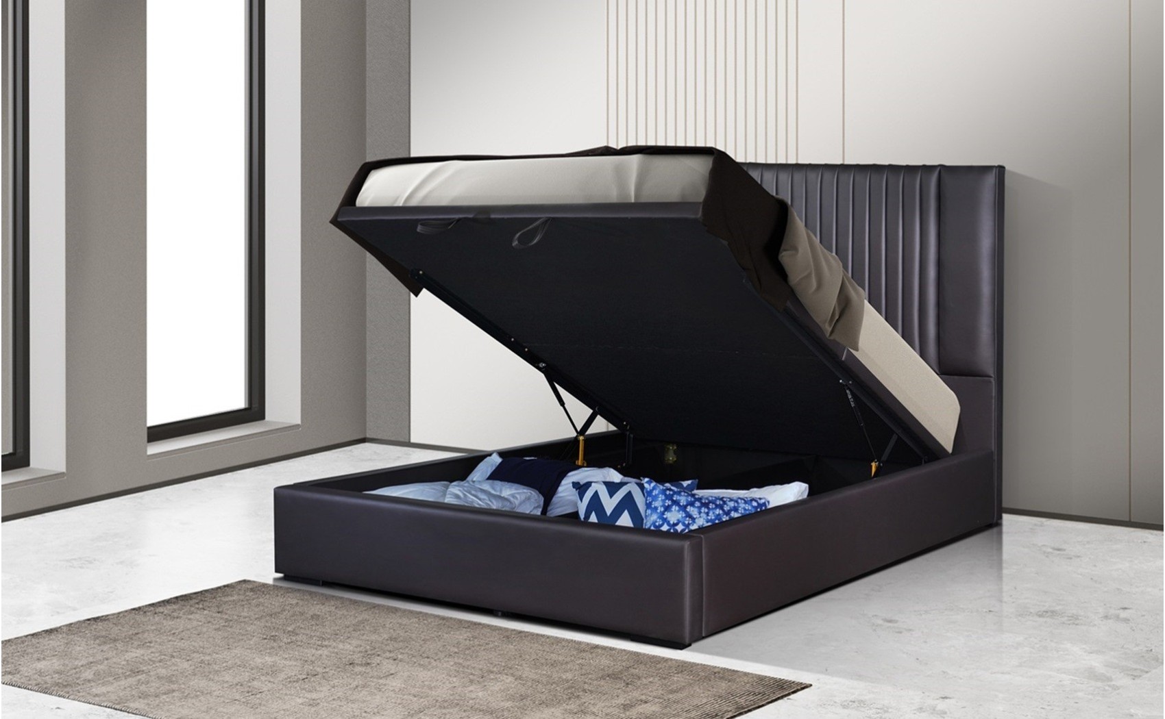 Nara Storage Bed Dark Brown Leatherette J&M Furniture