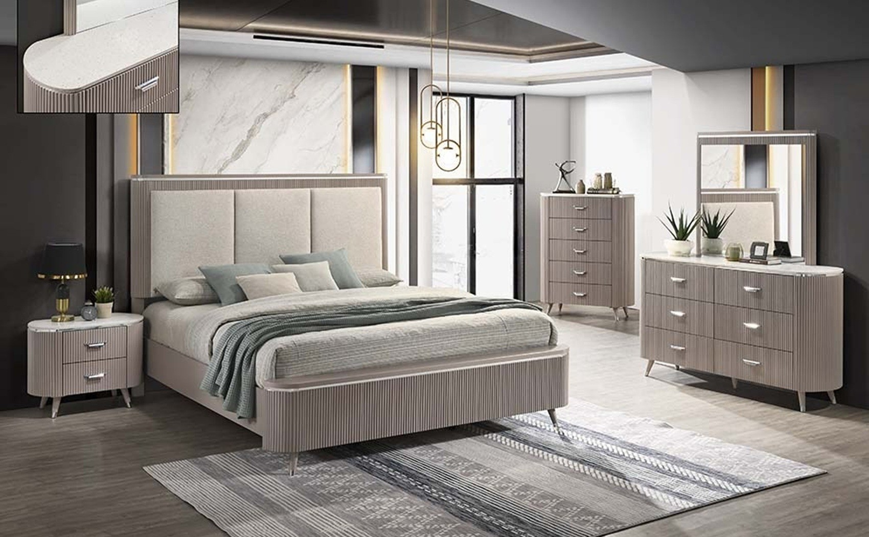 Opal Chest Taupe / White Glossy / Fabric J&M Furniture
