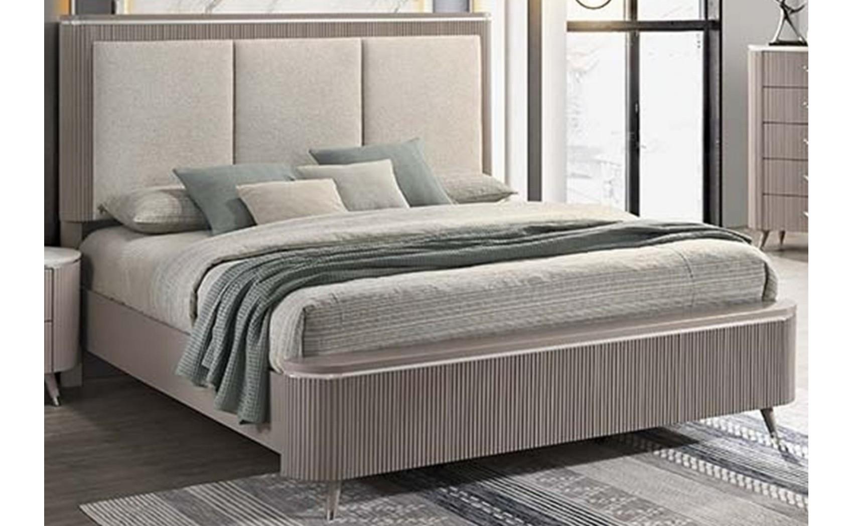 Opal Bedroom Set Taupe / White Glossy / Fabric J&M Furniture