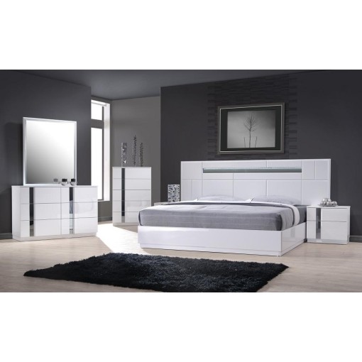 Palermo Bedroom Set White Lacquer & Chrome J&M Furniture