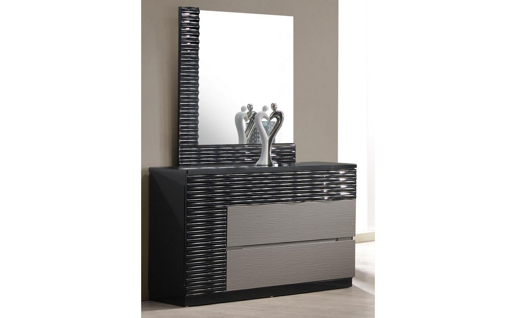 Roma Dresser & Mirror Black & Grey Lacquer J&M Furniture